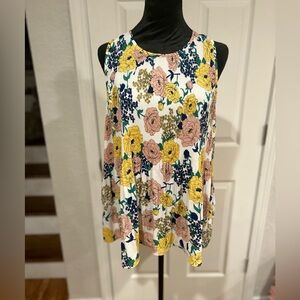 Carolina Belle Multicolor Floral Ribbed Sleeveless Blouse Size XL
